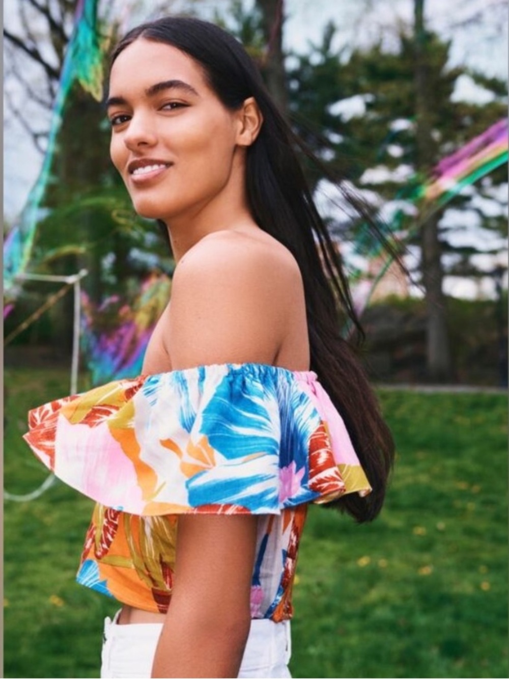 Zara Crop Top with Tropical Print Sz S NWT